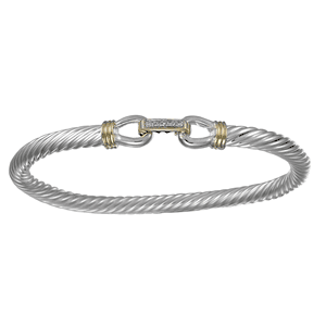 Link Cable Hook Bracelet with Diamond - Silver & 14K Gold 7.5 Inch