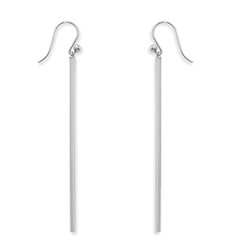 Long Column Drop Earrings - Sterling Silver