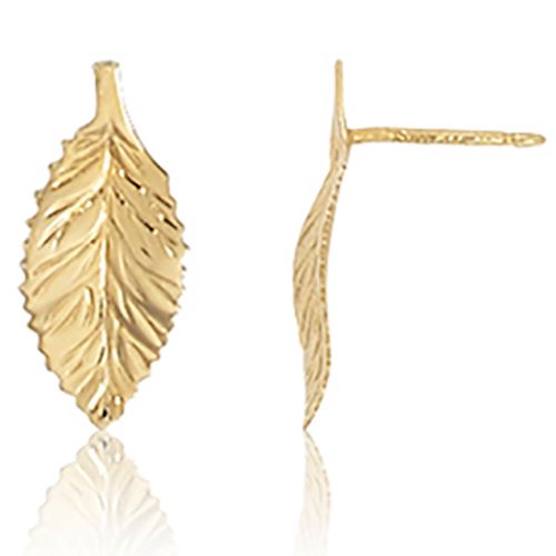 Long Curved Leaf Earrings - 14K Yellow Gold