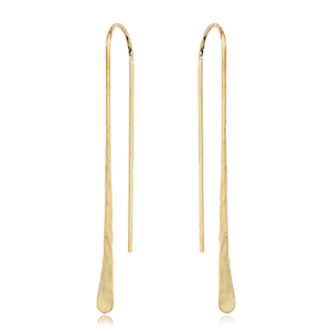 Long Hammered Teardrop Earrings - 14K Yellow Gold