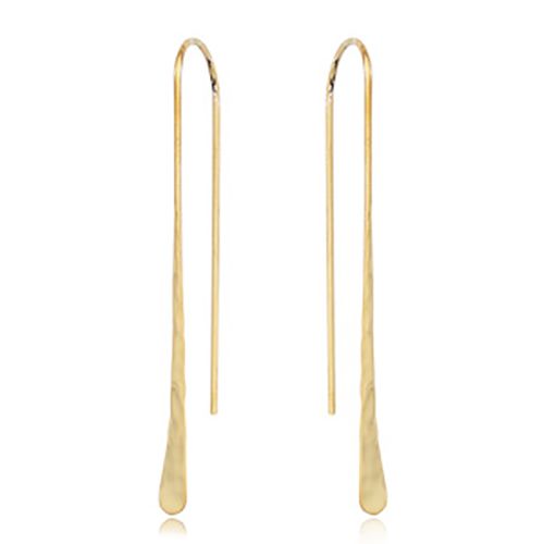 Long Hammered Teardrop Earrings - 14K Yellow Gold