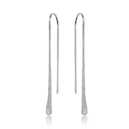 Long Hammered Teardrop Earrings - Sterling Silver