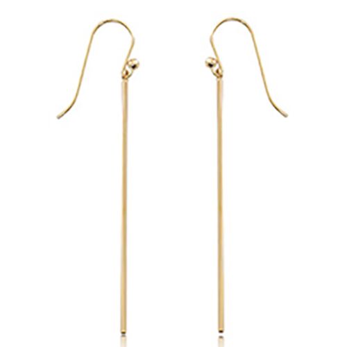 Long Thin Column Drop Earrings - 14K Yellow Gold