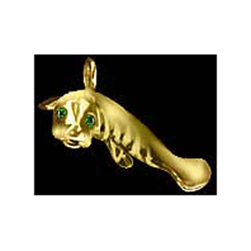 Manatee with Cabachon Emerald Eyes - 14K Yellow Gold