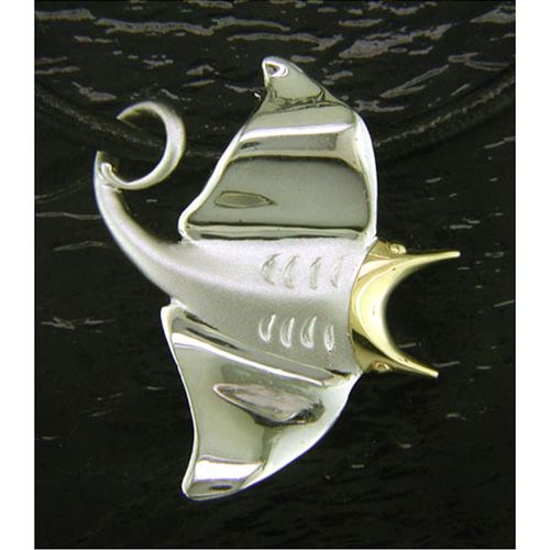 Manta Ray Necklace - Sterling Silver and 14K Gold  - SD-SGN625-18