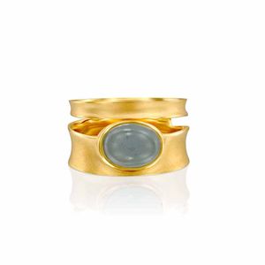 Aquamarine Cabochon Diamond 14k Gold Ring - M4845A