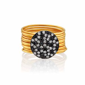 Black & White Diamond Stackable 14k Gold Ring - M3710