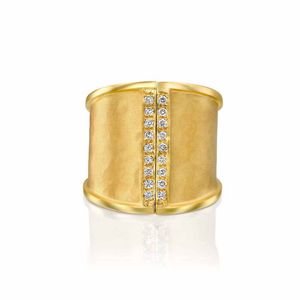 Double Diamond Bar 14k Gold Ring - M3253