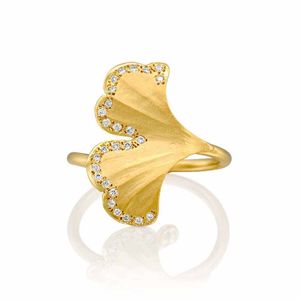 Ginkgo Leaf Diamond 14k Gold Ring - M7081