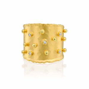 Dot & Diamonds Band 14k Gold Ring - M2969