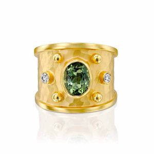 Green Tourmaline & Diamond Cigar Band 14k Gold Ring - M7300A