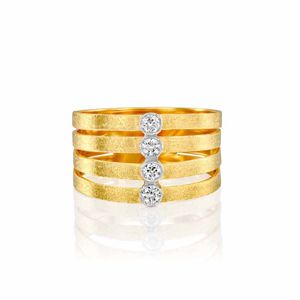 Handcrafted 4 Row Diamond 14k Gold Ring - M5784