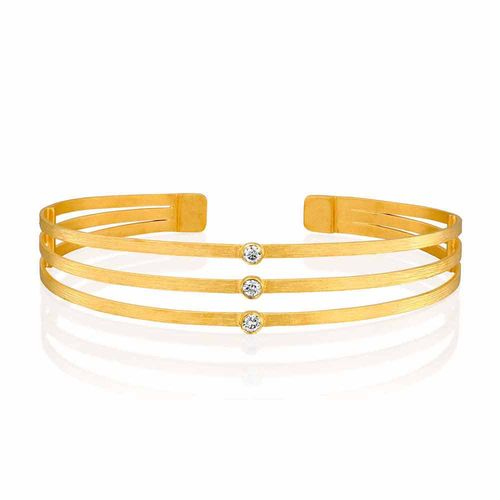 Handcrafted Three Row Diamond Cuff 14k Gold Bracelet - M6056