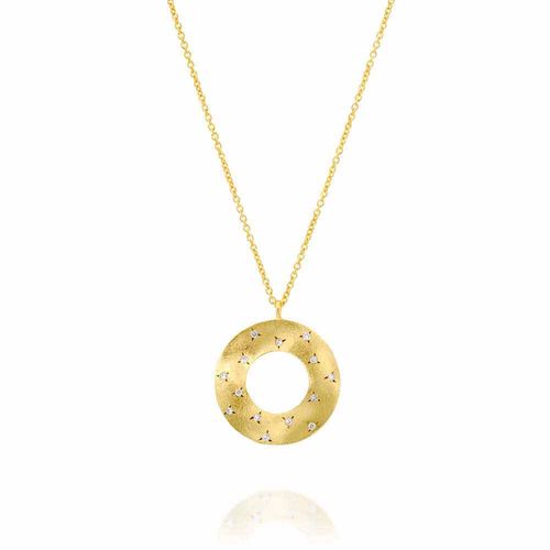 Open Circle Wavy Diamond 14k Gold Necklace - M6673
