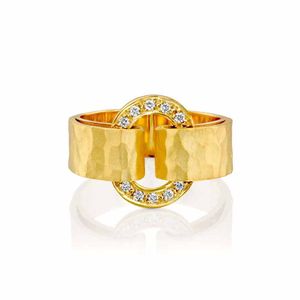 Oval Circle Pave Diamond 14k Gold Ring - M4555