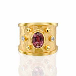 Pink Tourmaline & Diamond Cigar Band 14k Gold Ring - M7300