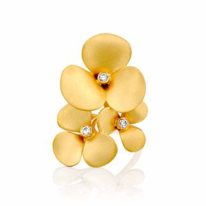 Three-Flower Cocktail Diamond 14k Gold Ring - M4680