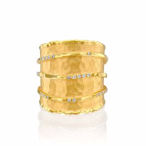 Three Wavy Row Diamond 14k Gold Ring - M7362