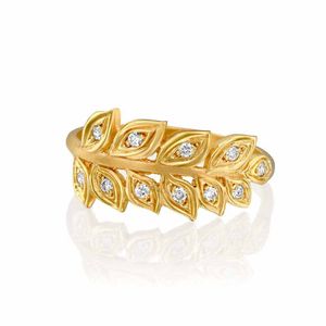 Wheat Leaf Diamond 14k Gold Ring - M7026