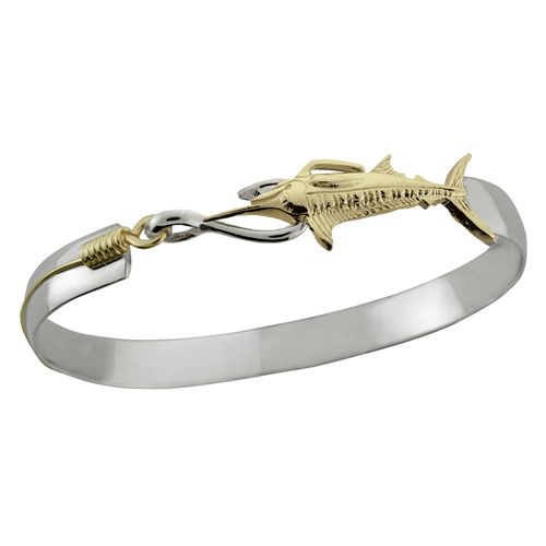 Marlin Hook Bracelet - Sterling Silver & 14K Yellow Gold 8mm 7.5 Inch