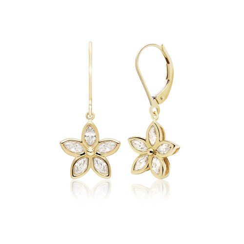 Marquise Diamond Flower Leverback Earrings 12mm, Hawaiian Inspired  Earrings, KPE-0025