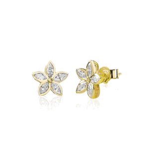Marquise Diamond Flower Stud Earrings 15mm, Hawaiian Inspired Earrings, KPE-0016