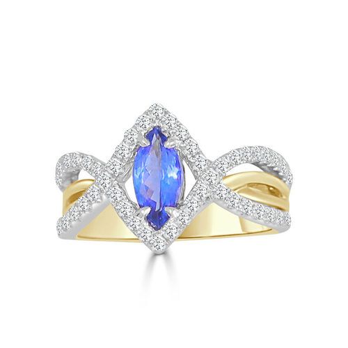 Marquise Tanzanite Center Half Diamond One Of A Kind Ring