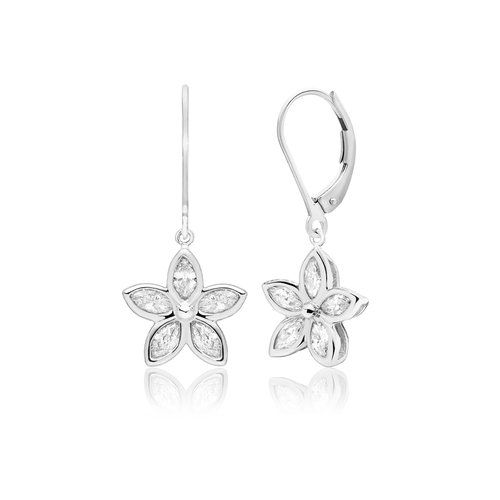 Marquise White Sapphire Flower Lever back Earrings 9mm, Hawaiian Inspired Earrings, KPE-0028