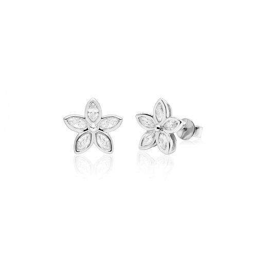 Marquise White Sapphire Flower Stud Earrings 15mm, Hawaiian Inspired Earrings, KPE-0021