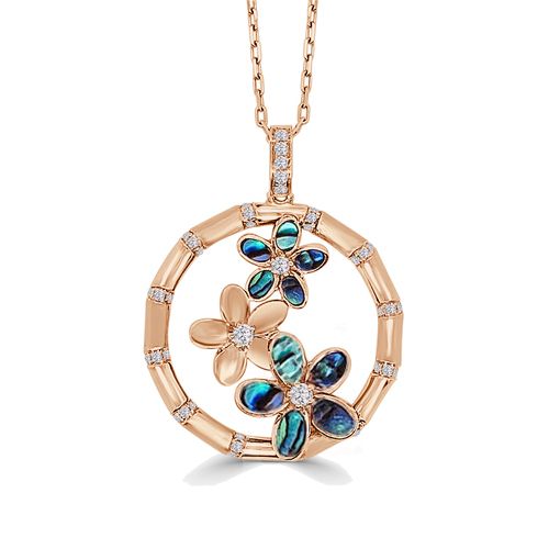 Medium Abalone & Diamond Sage Plumerias Satin & Polish Pendant