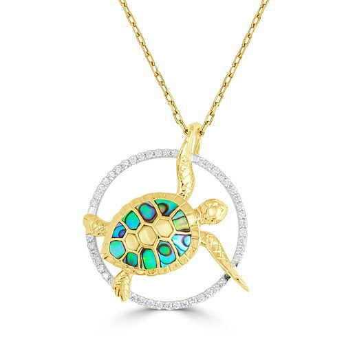 Medium Abalone & Yellow Mother of Pearl Turtle Pendant