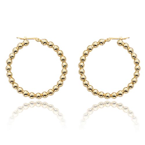 Medium Beaded Hoop Earrings - 14K Yellow Gold - 4161