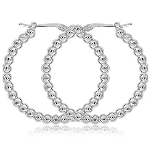 Medium Beaded Hoop Earrings - Sterling Silver