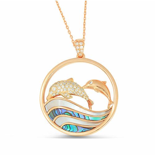 Medium Double Dolphins half Diamond half Polish with Abalone and White Mother of Pearl Waves