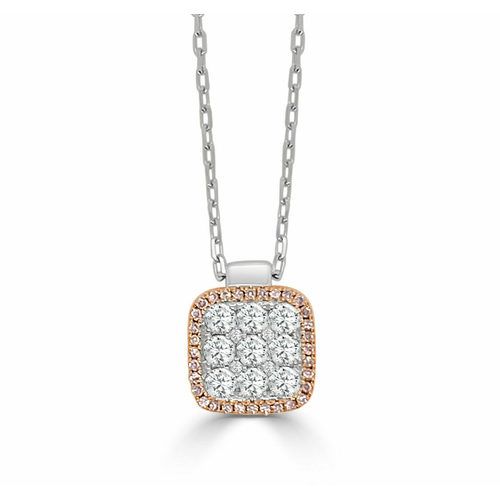 Medium Firenze II, White & Pink Diamond Cushion Pendant