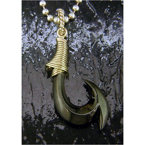 Medium Fish Hook Pendant - Sterling Silver and 14K Gold  - SD-SGP652
