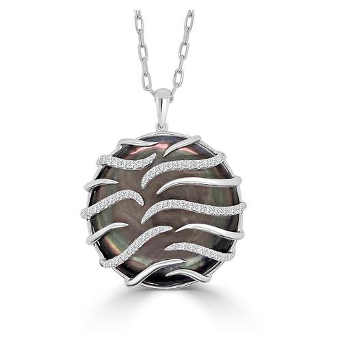 Medium II Round Luna With Black Mother of Pearl & Diamond Pendant