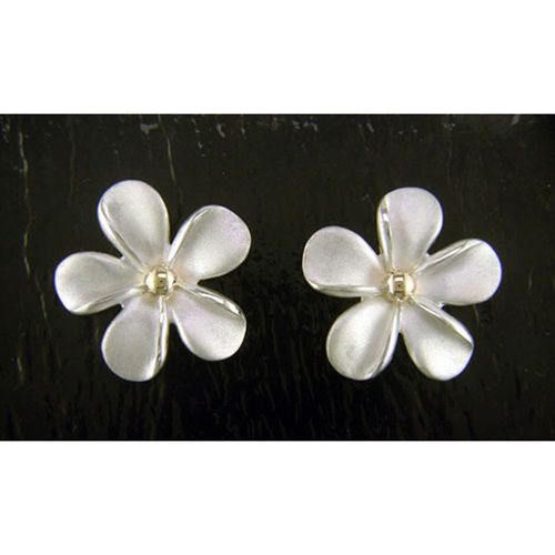 Medium Plumeria Stud Earrings - Sterling Silver and 14K Gold  - SD-SGE708P