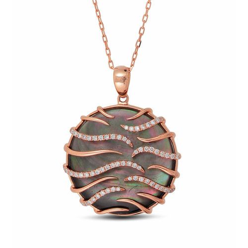 Medium round Black Mother of Pearl and Diamond Luna Pendant
