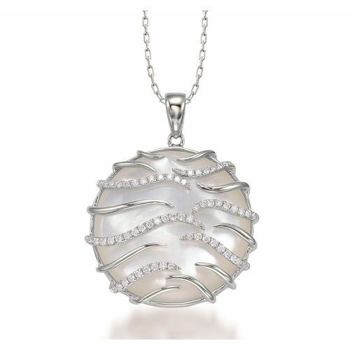 Medium Round White Mother of Pearl & Diamond Luna Pendant