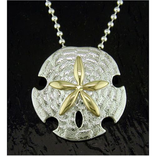 Medium Sand Dollar Pendant - Sterling Silver and 14K Gold  - SD-SGP303