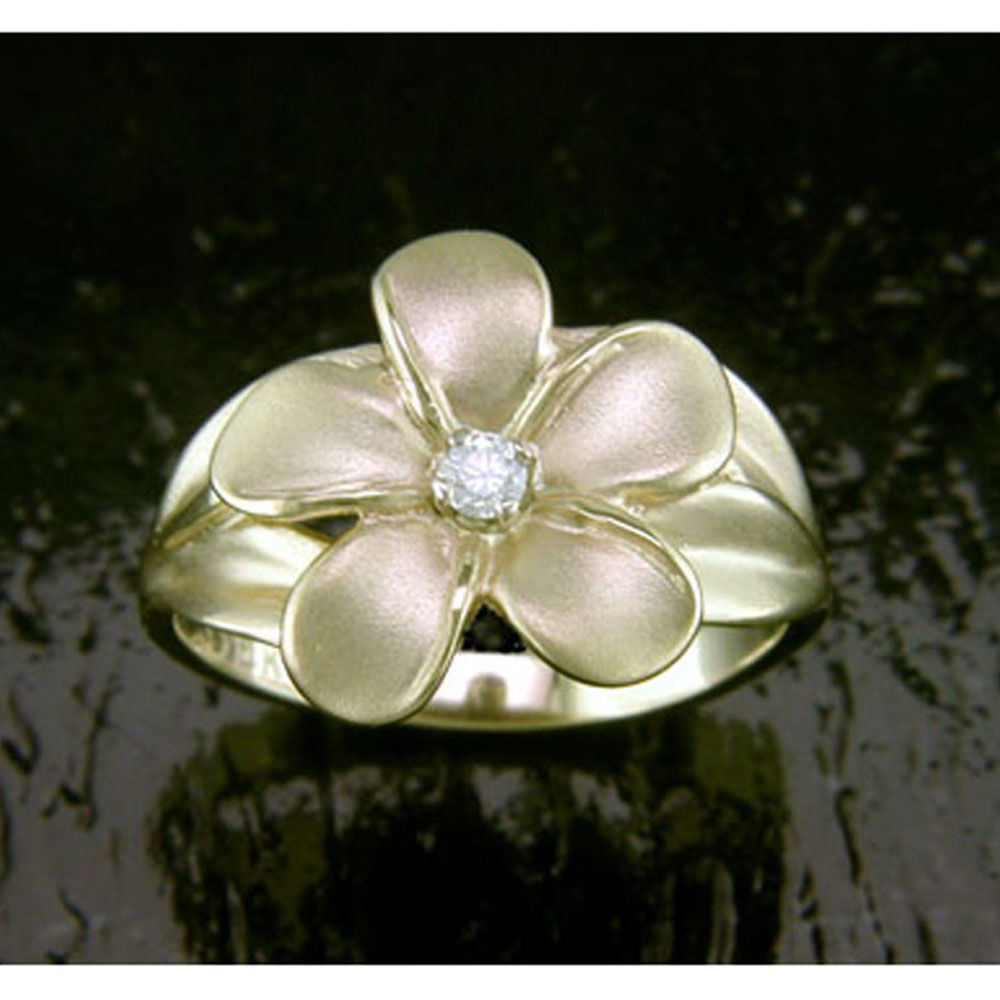 SDFLR010 Medium Size Plumeria Ring 14K Gold