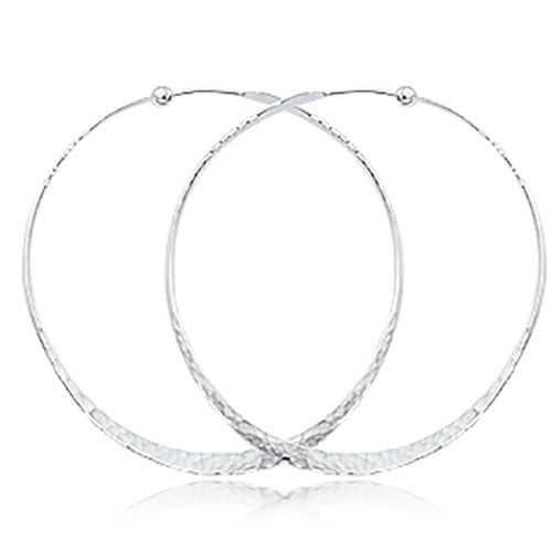 Medium Twisted Hammered Hoop Earrings - Sterling Silver