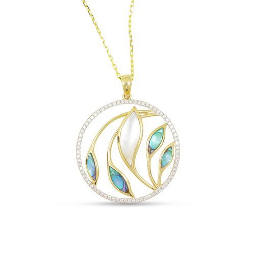 Medium Venus Garden Abalone, White Mother of Pearl, & Diamond Pendant