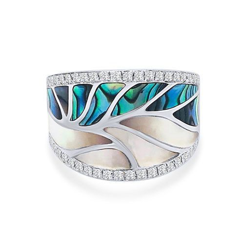 Medium Venus Wave Abalone, White Mother of Pearl, & Diamond Band, 0.34 Ct