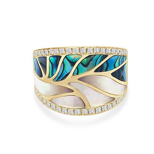 Medium Venus Wave Abalone, White Mother of Pearl, & Diamond Band, 0.34 Ct