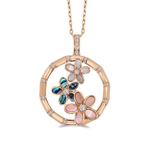 Medium White Mother of Pearl, Abalone & Pink Mother Pearl Plumerias Pendant
