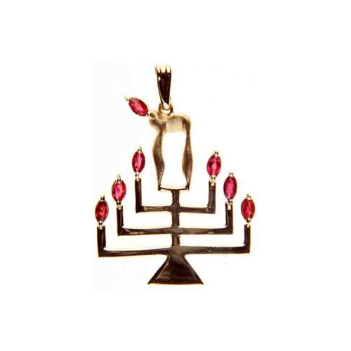Menorah Ruby Pendant - 14K Yellow Gold