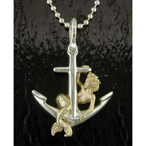 Mermaid Anchor Pendant - Sterling Silver and 14K Gold  - SD-SGP127