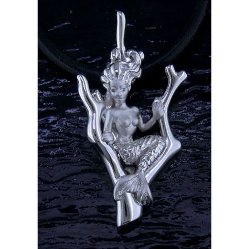 Mermaid and Coral Necklace - Sterling Silver and 14K Gold  - SD-SGN135-18